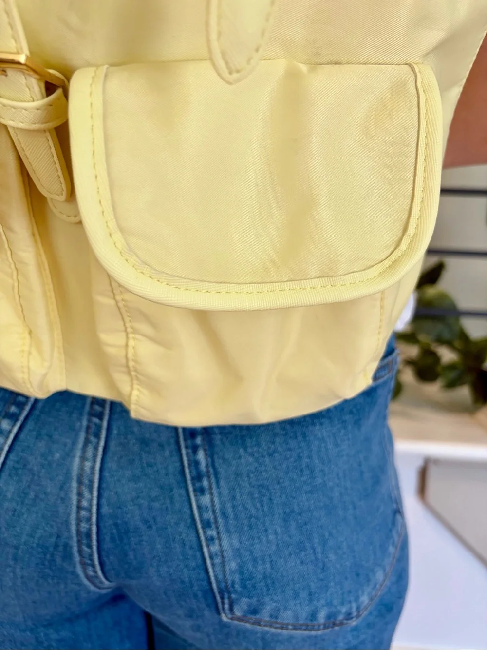 Year of Ours Yellow Nylon Drawstring Backpack Gold Hardware Utility Pockets